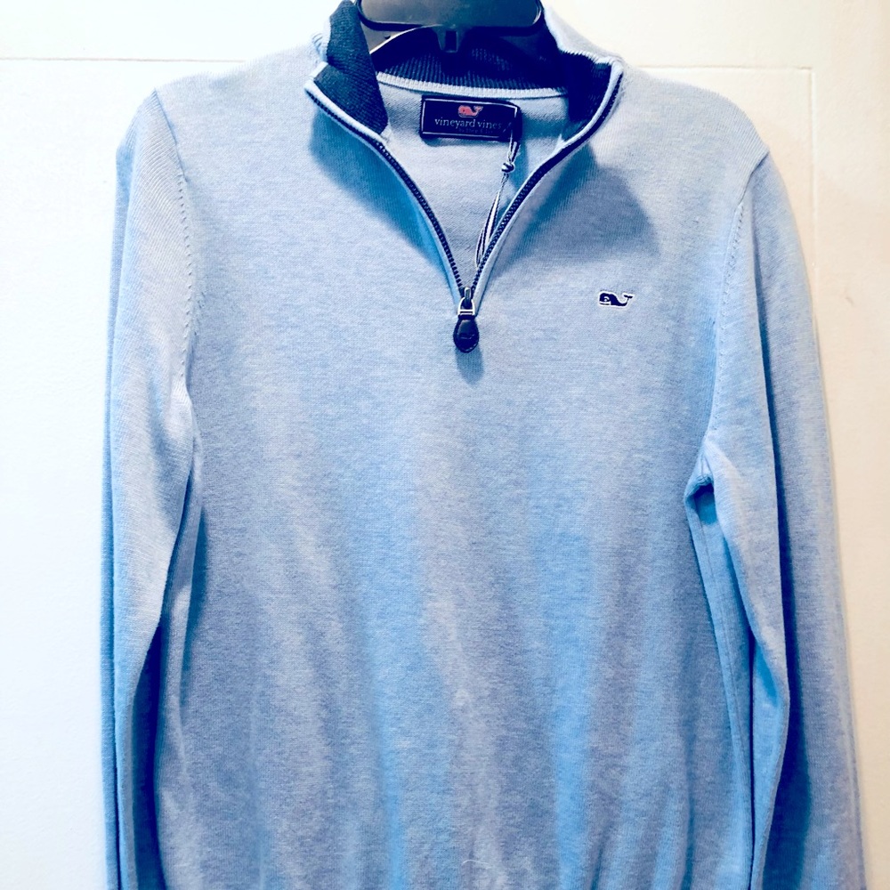 Boys Vineyard Vines quarter zip sweater light blue (Jake Blue) boys 12-14, NWT